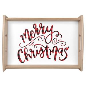 Round Christmas Tray For Decoration Customizable Designs Handmade Durable Wooden Trays For Serving Tabletop Display - Product Image 3