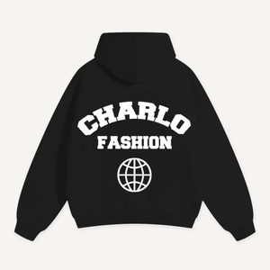 Sudadera con Capucha Extra Grande Unisex CHARLO, Color Sólido, Algodón French Terry, Estilo Casual para Otoño, Diseño con Logotipo Frontal y Bolsillo - Product Image 4