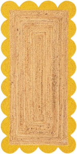 Alfombra Decorativa de Yute con Borde Festoneado Amarillo, Tejida a Mano, para Pasillo, Cocina o Estilo Rústico - Product Image 2
