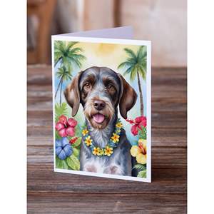 Luau Greeting Cards Pack of 8 German Wirehaired Pointer A7 Whimsical <b>5x7</b> Blank Note Cards with <b>Envelopes</b> - Product Image 2