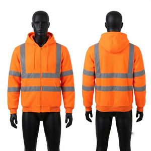 Sudadera con Capucha de Trabajo con Cierre, 330 g/m², 100% Algodón Felpa, Color Naranja Otoñal, Panel Reflectante de Seguridad, Impresión de Logotipo Personalizado, Impermeable, Secado Rápido - Product Image 1