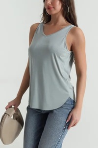 Red Eco-Friendly Quick Dry Casual Summer Breathable <b>Spaghetti</b> <b>Strap</b> <b>Tank</b> <b>Top</b> with O-Neck Plus Size Women in Polyester/Cotton - Product Image 4