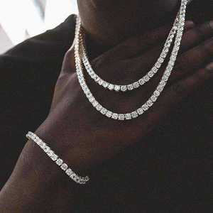 Luxury Moissanite Tennis Chain Gold Silver Finish Brilliant <b>Statement</b> <b>Necklace</b> Elegant Fashion Jewelry Gift Collection - Product Image 1