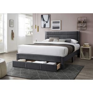 Letto Matrimoniale Contemporaneo di Lusso con Cassetto Contenitore, Testiera Imbottita in Velluto a Coste Grigio Antracite - Product Image 1