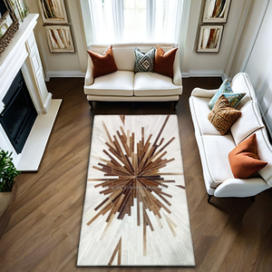 Tapis en cuir de luxe moderne de qualité supérieure 9x12 fait à la main peau de vache avec motif géométrique tapis de zone pour bureau à domicile ou hôtels - Product Image 1