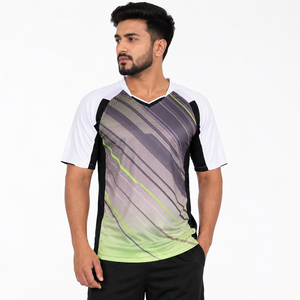 Camiseta Deportiva de Manga Raglán con Cuello en V para Hombre, con Estampado de Rayas por Sublimación, de Secado Rápido, Tejido de Poliéster, Corte Regular, 140 g/m² - Product Image 1