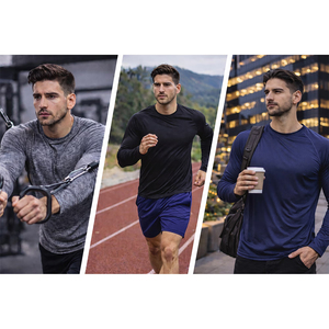 Adult Men's Raglan Long Sleeve T-Shirt Quick Dry Color Blocked Solid Knitted O Neck Casual Sportwear Regular Fit <b>Athletic</b> Shirt - Product Image 4
