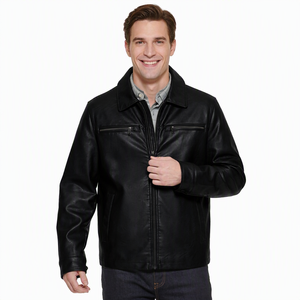 Chaqueta de Cuero Genuino Azul Marino para Hombre, Cuello Camisero, Cierre de Cremallera, Ropa Exterior Informal de Otoño, Corte Regular - Product Image 5