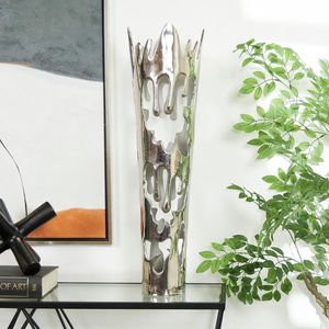 Elegant Silver Aluminum Flower Vase, Premium Home Decor Accent <b>for</b> Floral Arrangements, Dining Tables & Hospitality At Best Rate - Product Image 2