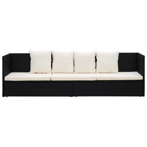 Chaise longue de jardin en rotin PE noir et blanc crème avec structure en acier thermolaqué - Product Image 6