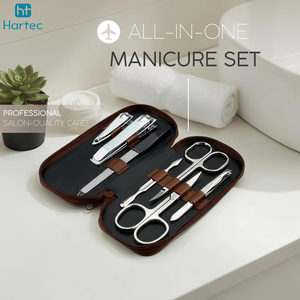 Ensemble de manucure et pédicure professionnel de qualité supérieure 7 en 1 en acier inoxydable, noir mat moderne avec étui en cuir marron - Product Image 4