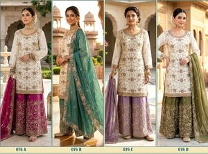 Ensemble Kurti Sharara Fendy Premium avec Dupatta, tenue ethnique richement brodée pour mariage et fête, avec doublure en Santoon mat, style designer - Product Image 3