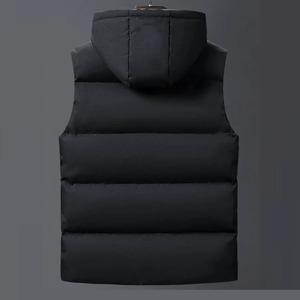 Gilet matelassé réversible à capuche sans manches pour homme, chaud, coupe-vent, avec fermeture éclair frontale, décontracté, noir uni - Product Image 2