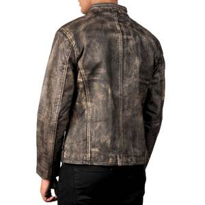 Men's Solid <b>Vintage</b> Washed Cowhide Leather Jacket Anti-UV <b>Stand</b> Collar Zip-Up Biker <b>Coat</b> Autumn - Product Image 3