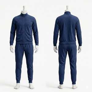 <b>Men's</b> Heather Navy Blue Full Zip Tracksuit Set <b>Jacket</b> and Jogger Pants Athletic Sportswear Casual Training Suit - Product Image 1