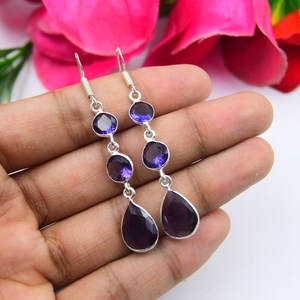 Pendientes Largos de Amatista Púrpura con Corte Ovalado, Plata de Ley 925, Joyería Moderna, Regalo de Cumpleaños para Mujer - Product Image 6