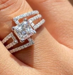 แหวนเงินมออิสซาไนต์สเตอริงแหวนแต่งงานโมอิสซาไนท์ที่สวยงามและเครื่องประดับฮิปฮอปและเพชรอื่นๆ - Product Image 2