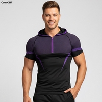 Camiseta de manga corta con capucha para hombre, camiseta de compresión para correr, secado rápido, para gimnasio, correr, camisetas deportivas, camisetas Rashguard, camiseta de entrenamiento ONYX5.0