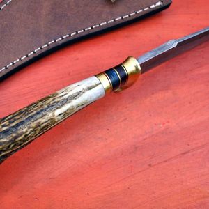 มีดครัวเหล็กดามัสกัสทำมือ ใบมีดแบบ Fixed Blade ด้ามไม้ พร้อมปลอกหนังสำหรับพกพาในชีวิตประจำวัน DIY - Product Image 2
