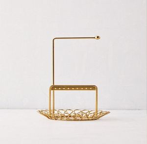 Modern arched gold metal <b>frame</b> jewellery organizer stand with <b>square</b> base tray, available at wholesale prices. - Product Image 3