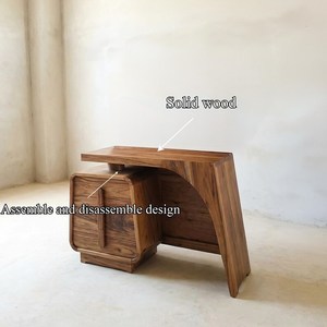 Table de toilette en bois naturel, console vintage, bureau de maquillage pour chambre à coucher, meuble artisanal, décoration de chambre - Product Image 3