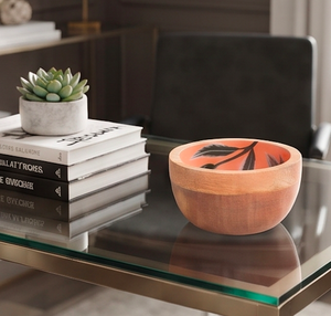 Bol en bois fait main avec imprimé floral orange, rétro, en bois de manguier, pour servir des salades et des en-cas, à utiliser sur la table - Product Image 5