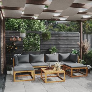 Set Lounge da Giardino con Cuscini Grigio Scuro e Legno Naturale, Arredamento Premium per Esterni - Product Image 1