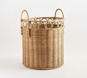 Elegant Round Rattan Laundry Basket With Handle Stylish <b>Storage</b> Basket For Bedroom Bathroom Handmade Home Organizer - Product Image 1