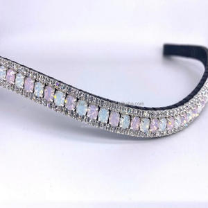 Producto de caballo ecuestre Cadena de cristal de diamante negro y ligero de 5 filas Banda de cejas de caballo de cuero negro en tamaños de mazorca completa - Product Image 2