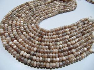 Perles facettées rondes en pierre de lune pêche naturelle, 7-8 mm, brin de 8 pouces de long - Product Image 3