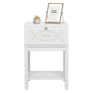 FCH White Single Carved Bedside Table 40*35*56cm Density Board with Spray Paint Smoked Mirror Nightstands - Product Image 6