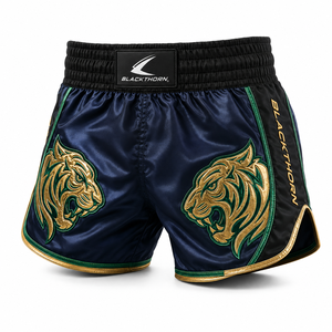 Pantalones Cortos de Muay Thai MMA para Hombre, OEM, Satinados, Bordados, Cintura Media, Cierre con Cordón, Deportivos, 100% Poliéster, Secado Rápido - Product Image 2