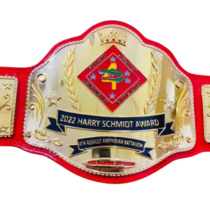 Cinturón de Campeonato del Premio Harry Schmidt, Diseño Rojo y Dorado con Logotipo de la División Marina e Insignia del 4º Batalón de Asalto Anfibio - Product Image 2