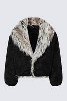 Blouson aviateur en cuir noir pour femme avec col en fausse fourrure, coupe courte, manteau d'hiver