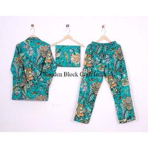 ชุดนอนผ้าฝ้ายพิมพ์ลายบล็อกน้ำหนักเบาสำหรับผู้หญิง เนื้อผ้านุ่ม ระบายอากาศได้ดี เหมาะสำหรับการพักผ่อน การนอนหลับ และสวมใส่สบายๆ - Product Image 4