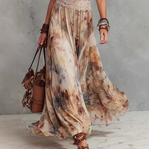 Robe longue en mousseline tissée à imprimé floral bohème, col en V profond, coupe ajustée, taille naturelle, pour l'été, décontractée, usage quotidien, ODM - Product Image 6