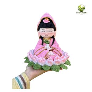 ตุ๊กตาพระพุทธรูปพระสังกัจจายน์ถักโครเชต์ทำมือขายส่งจำนวนมาก รูปปั้นดอกบัว พระพุทธศาสนาเอเชีย ของตกแต่งบ้านและห้องสำหรับการทำสมาธิ - Product Image 5