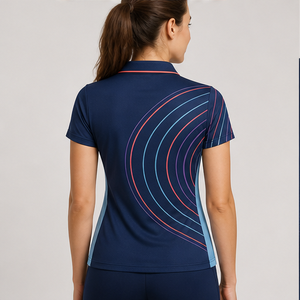 Polo de Mujer Personalizado en Azul Oscuro y Coral Aqua, con Arco Concéntrico, de Secado Rápido, Transpirable, Manga Corta, Uniforme de Golf de Alto Rendimiento WPS-0889 - Product Image 5