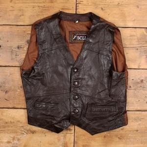 Genuine Leather Motorcycle Biker <b>Vest</b> with Brown Satin Lining Adjustable Back Strap Multiple Pockets Vintage Western Waistcoat - Product Image 1