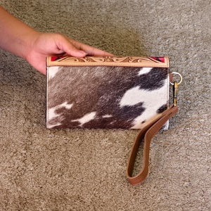 Venus Leather Were Designer Luxury Hand Tooled Carving Cowhide Wristlet Clutch <b>Wallet</b> <b>RFID</b> Protection Large Capacity Button - Product Image 2