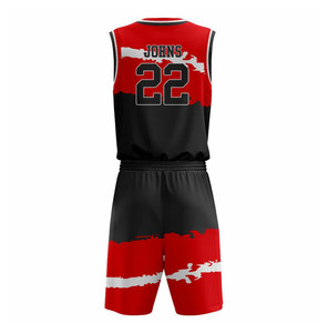 Uniforme de Baloncesto Sublimado Personalizado, Conjunto de Camiseta sin Mangas con Cuello en V Rojo y Negro, Pantalones Cortos, Absorbe la Humedad, Ropa Deportiva Unisex para Adultos - Product Image 2