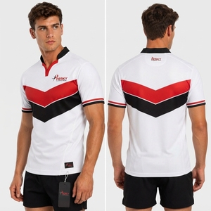 Camiseta de Rugby de Manga Corta para Hombre 2026, Blanca, Roja y Negra, con Bloques de Color, Cuello en V, Absorbe la Humedad, Ajustada, Ropa Deportiva - Product Image 3
