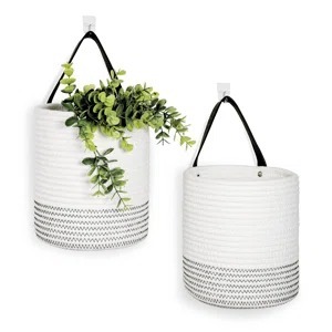 Decorative Set Of 2 Designer Hanging Macrame <b>Baskets</b> Ideal For Planter And Multi Purpose Wall Storage Organizer From India - Product Image 2