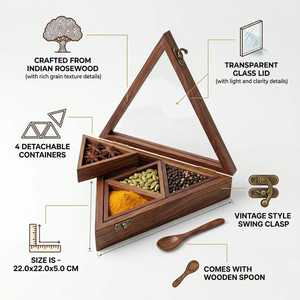 Boîte à épices en bois artisanale de qualité supérieure avec couvercle hermétique et 9 compartiments pour le rangement des masala, organisateur de cuisine disponible à la vente - Product Image 3