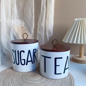 Large Capacity <b>Kitchen</b> <b>Storage</b> Canister Set With Airtight Wooden Lid Bold Letter Design Modern Countertop Organizer For Tea - Product Image 1