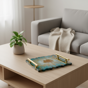 Handmade <b>Epoxy</b> Serving Tray with Golden Handles Decorative Resin Tray for Coffee <b>Table</b> Home Dcor Living Room Enhancement - Product Image 3