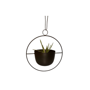 Pot de fleurs suspendu en métal décoratif, en fer, pour décoration murale intérieure, écologique, revêtement poudré noir, support circulaire pour plantes - Product Image 1