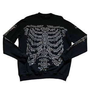 Womens Rhinestone <b>Skeleton</b> Sweatshirt Crystal Embellished Crew Neck Long Sleeve Casual Streetwear Fashion Pullover Top - Product Image 3