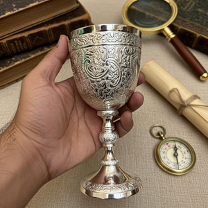 Vintage Embossed Silver Metal <b>Wine</b> <b>Goblet</b> Handmade Decorative Chalice for Home Bar Wedding Party and Gift Use - Product Image 2
