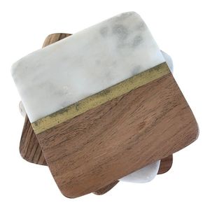Juego de posavasos artesanales de mármol y madera de acacia, elegantes accesorios para bebidas para el hogar - Product Image 3